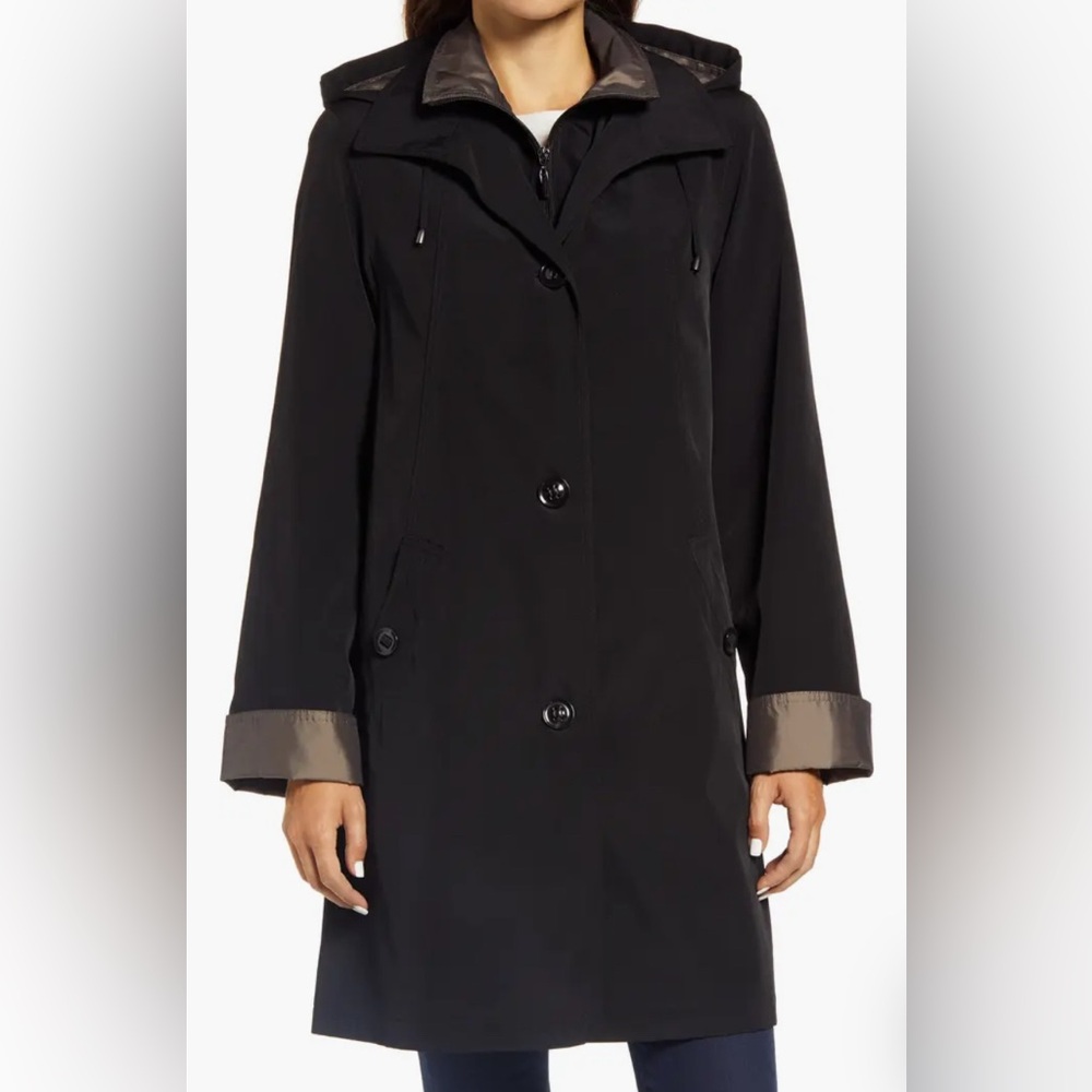 GALLERY Water Resistant Hooded Rain Jacket